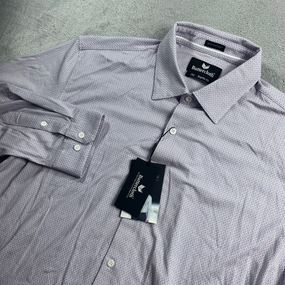 Buttercloth Icy Cotton Shirt‎ Mens 2XL Regular Fit Purple Geometric Print NWT